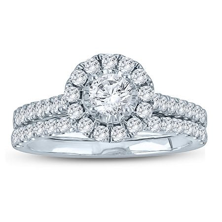 10K White Gold 1ctw Round Halo Diamond Bridal Set