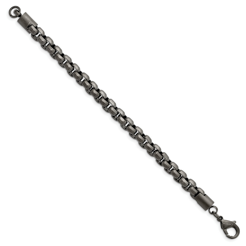 Stainless Steel Polished Gun Metal IP-plated Box Chain 8.5in Bracelet