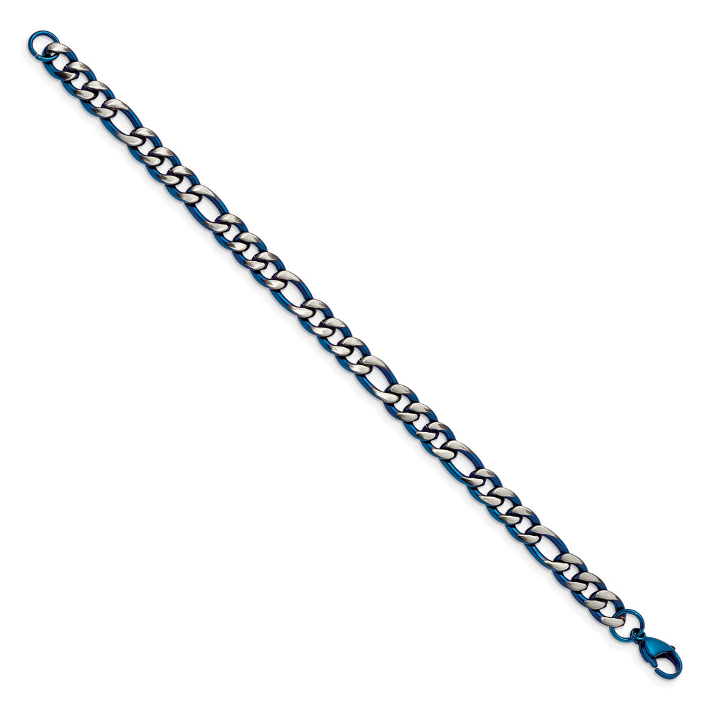 Stainless Steel Brushed and Polished Blue IP-plated 7.5mm 8.5in Bracelet