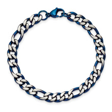 Cargar imagen en el visor de la galería, Stainless Steel Brushed and Polished Blue IP-plated 7.5mm 8.5in Bracelet