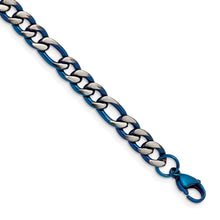 Cargar imagen en el visor de la galería, Stainless Steel Brushed and Polished Blue IP-plated 7.5mm 8.5in Bracelet