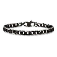 Cargar imagen en el visor de la galería, Stainless Steel Brushed &amp; Textured Black IP-plated Curb Chain 8in Bracelet