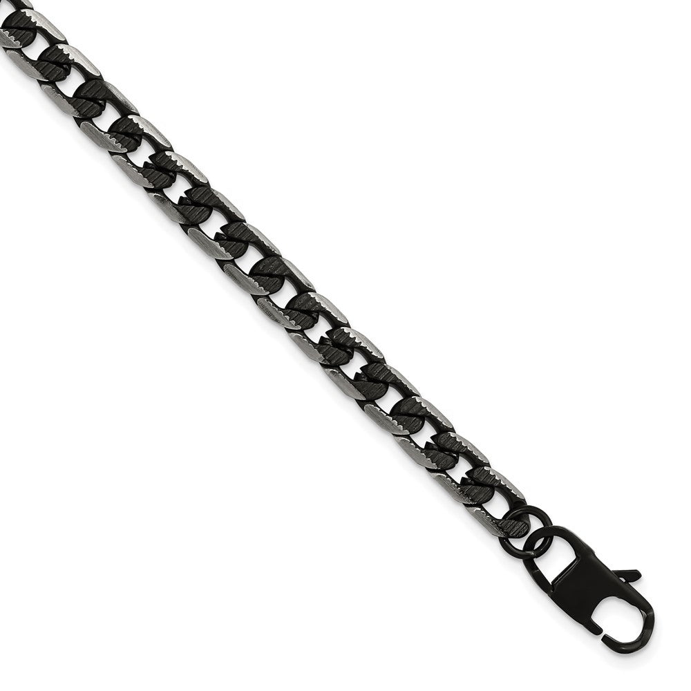 Stainless Steel Brushed & Textured Black IP-plated Curb Chain 8in Bracelet