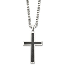 Load image into Gallery viewer, Stainless Steel Polished w/Carbon Fiber Inlay Cross 24in Necklace