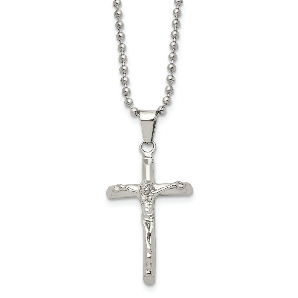 Stainless Steel Polished Crucifix 20in Necklace