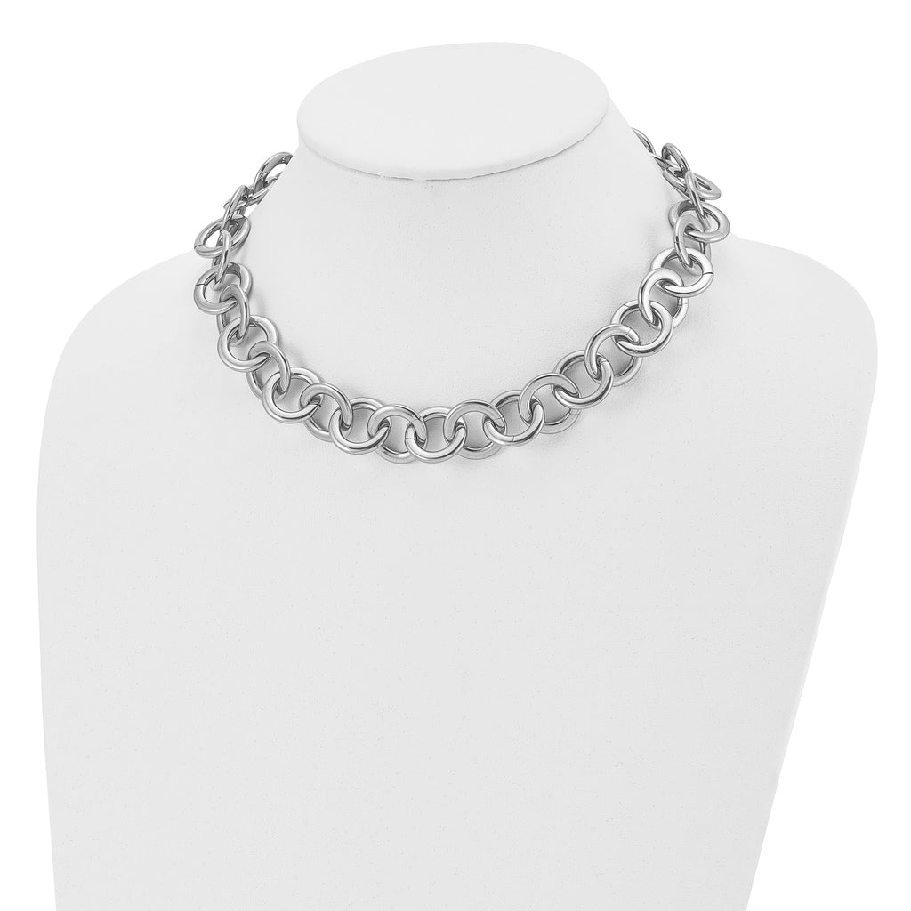 Stainless Steel Polished Circle Link 17in Necklace