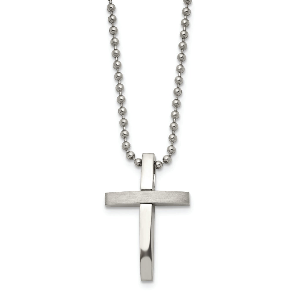 Stainless Steel Brushed and Polished Cross 18in Necklace