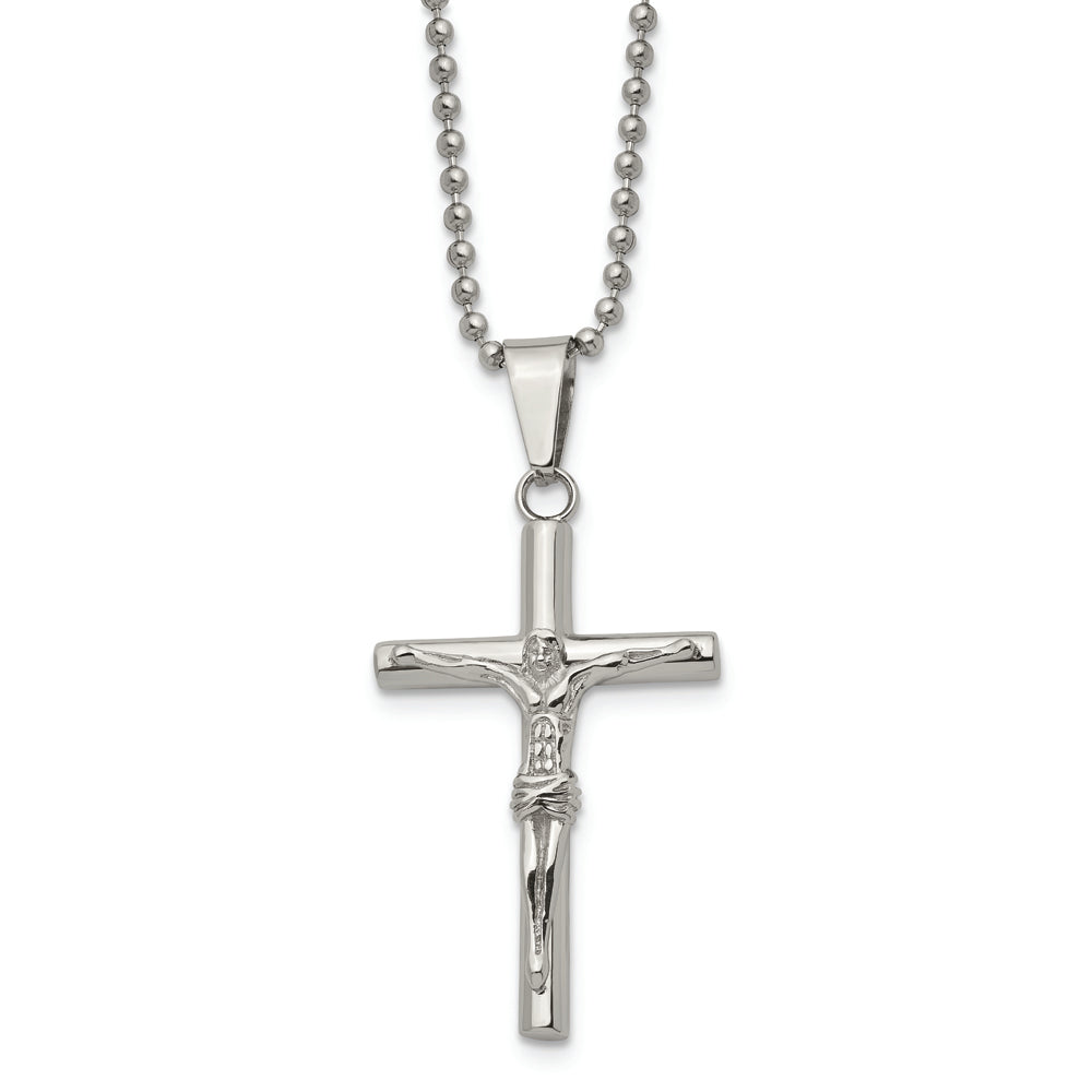 Stainless Steel Polished Crucifix 22in Necklace