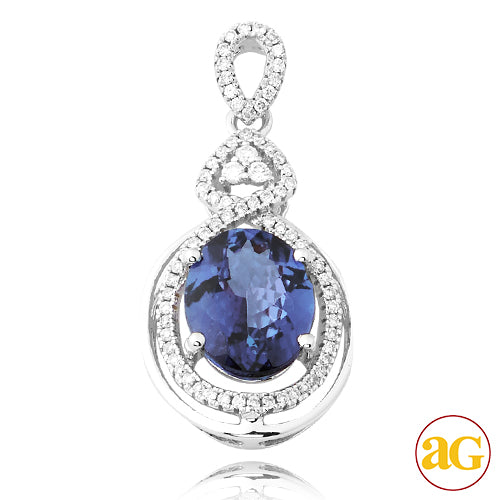 14KW 0.25CTW DIAMOND PENDANT WITH 3.20CT OVAL TANZ