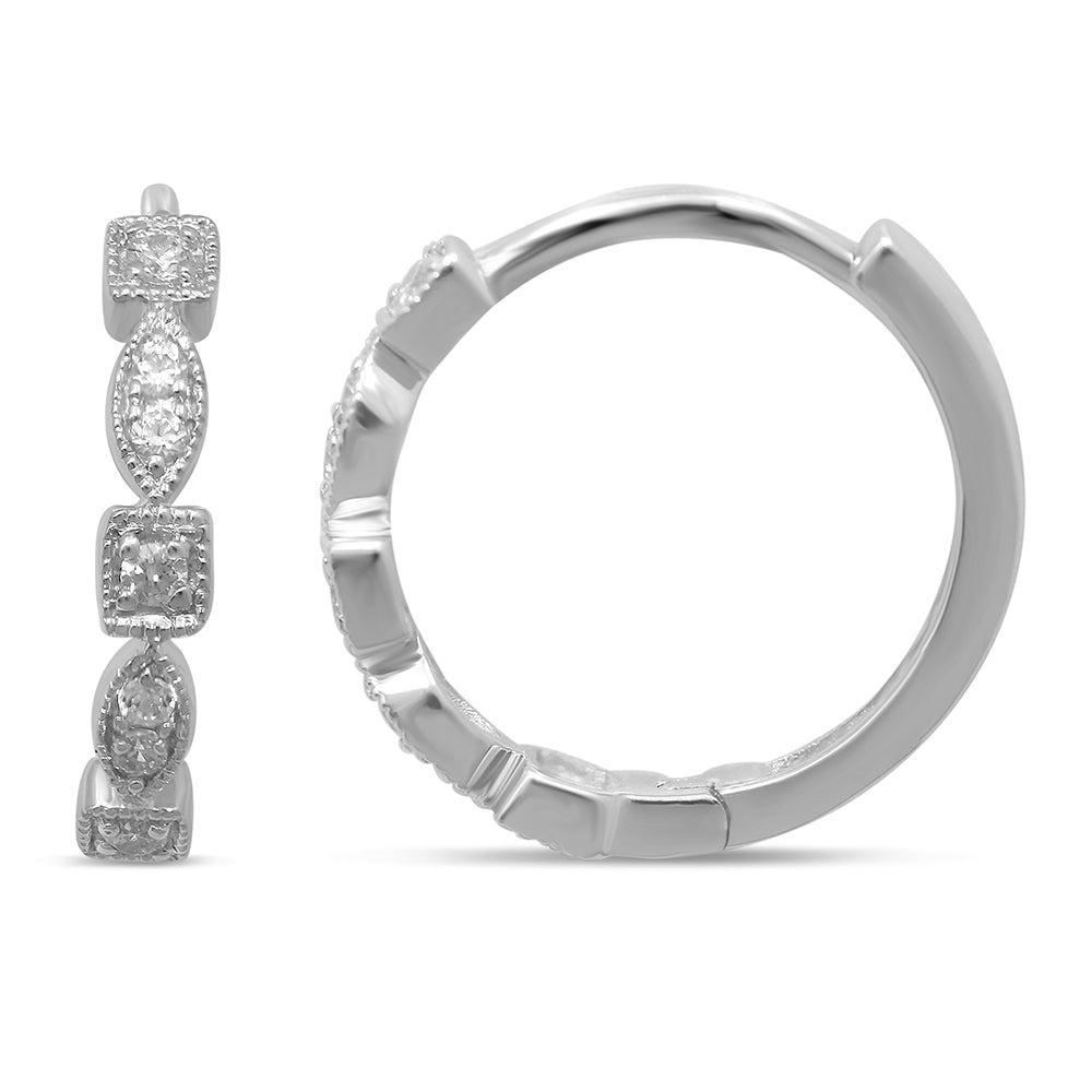 14K White Gold 1/8 Ct.Tw. Diamond  Stackable Hoop Earrings