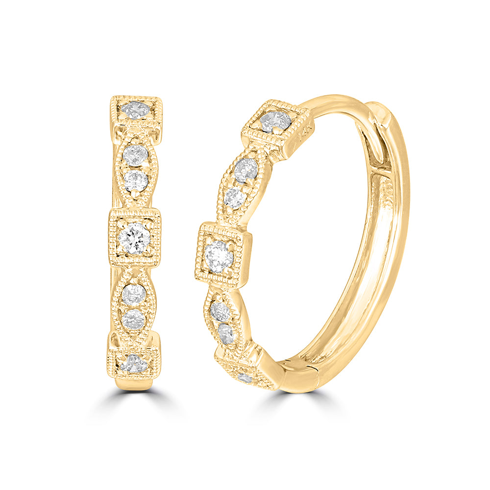 14K Yellow Gold 1/8  Ct.Tw. Diamond  Stackable Hoop Earrings