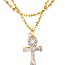 Load image into Gallery viewer, 10k Yellow Gold and diamond Ankh Pendant with chain