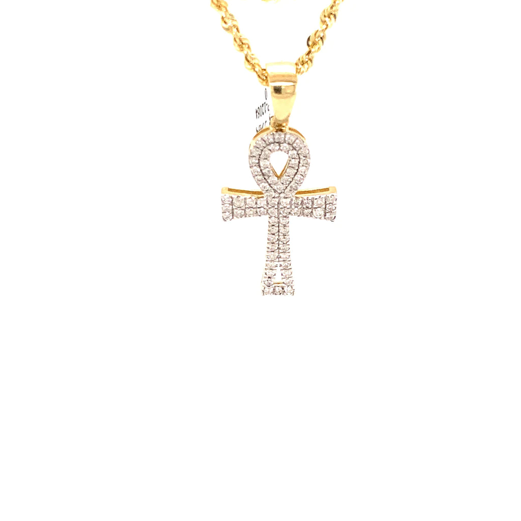 Colgante Ankh de oro amarillo de 10 k y diamantes con cadena