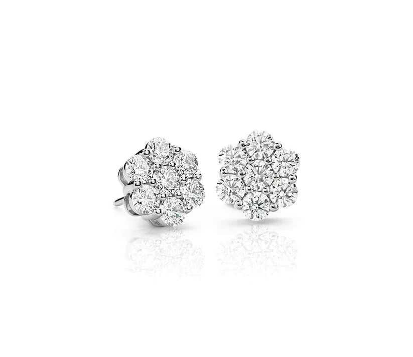 Pendientes de diamantes de flor de oro blanco de 10 k de 1 quilate