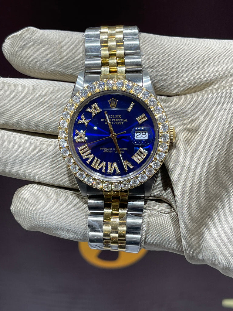 Preowned 36mm Two Tone Rolex Datejust Blue Roman