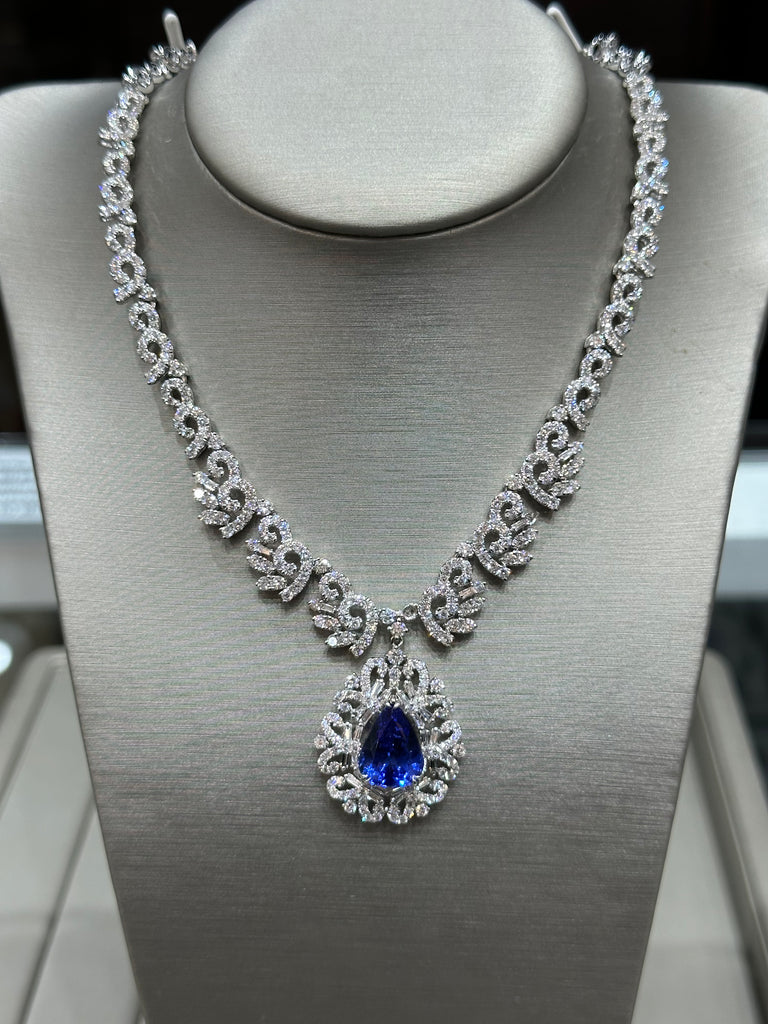 18k White Gold Ladies Custom Diamond Tanzanite Necklace