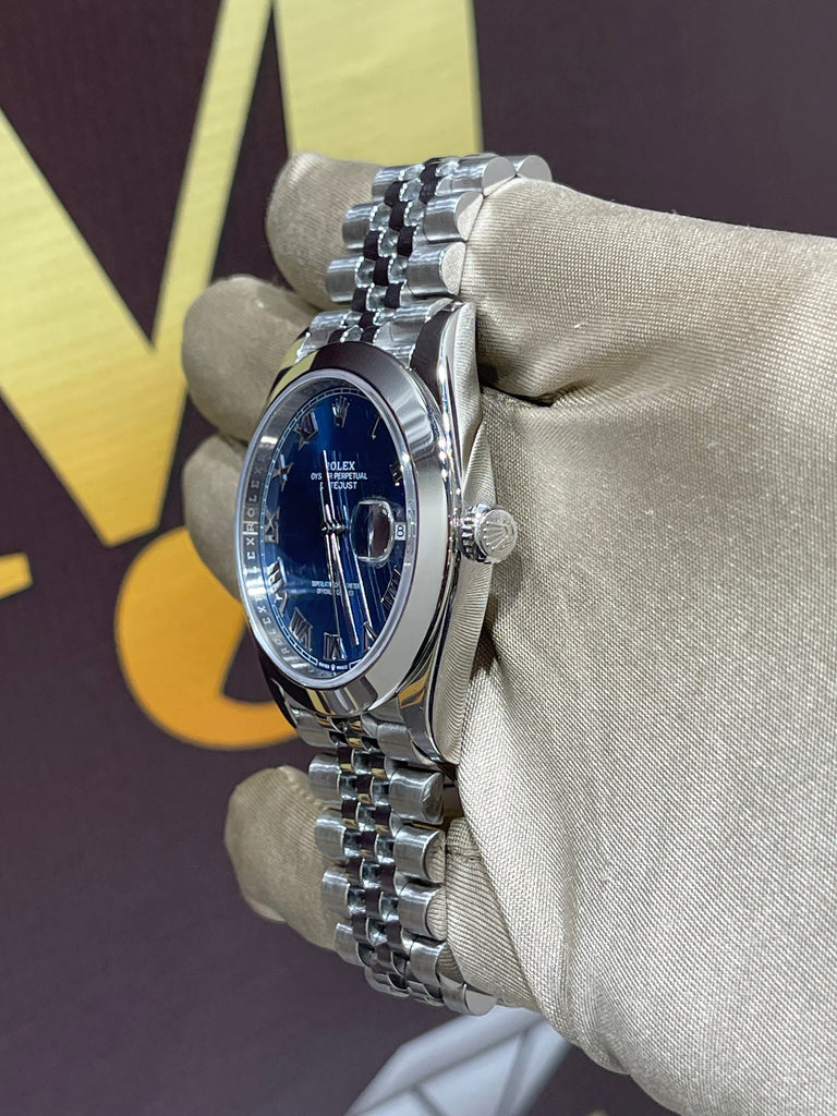 Preowned 41mm Stainless Rolex Datejust Blue Roman