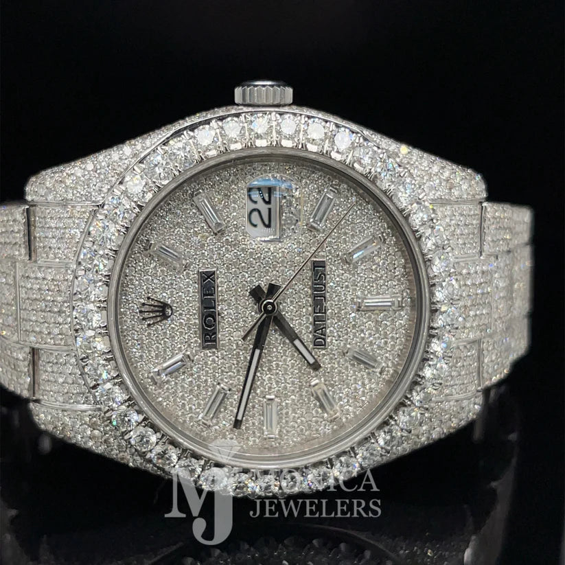 Preowned 41mm Stainless Rolex Bussdown | 116300 | 28 carats | Baguette Diamond Dial